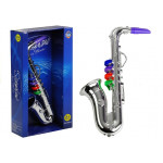 Hudobný nástroj saxofón strieborný